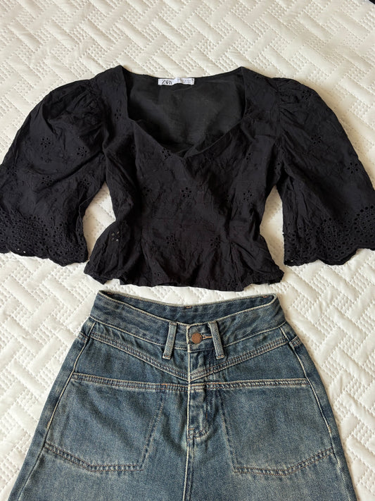 Black eyelet top