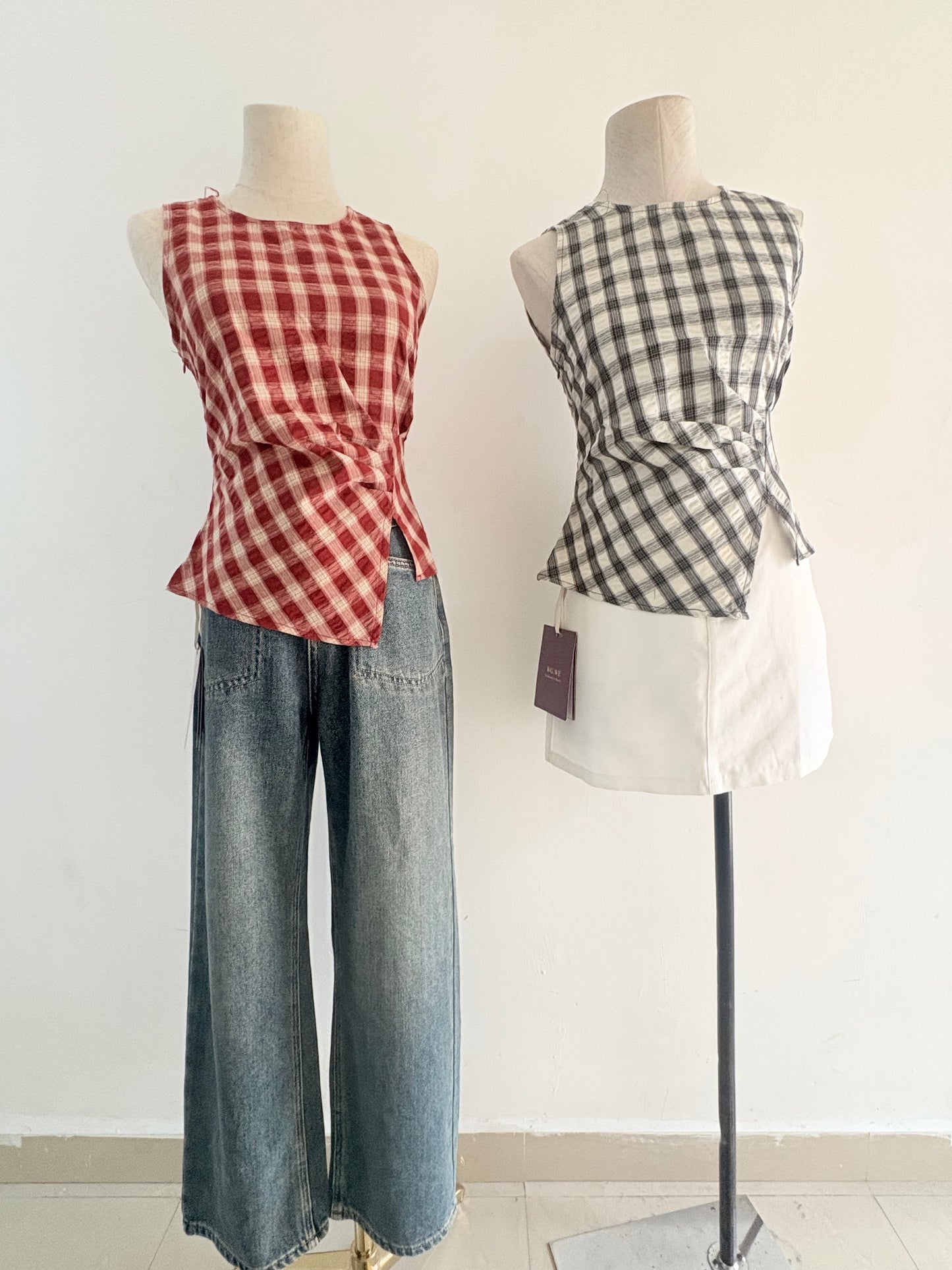 Wgwe Plaid fitted top