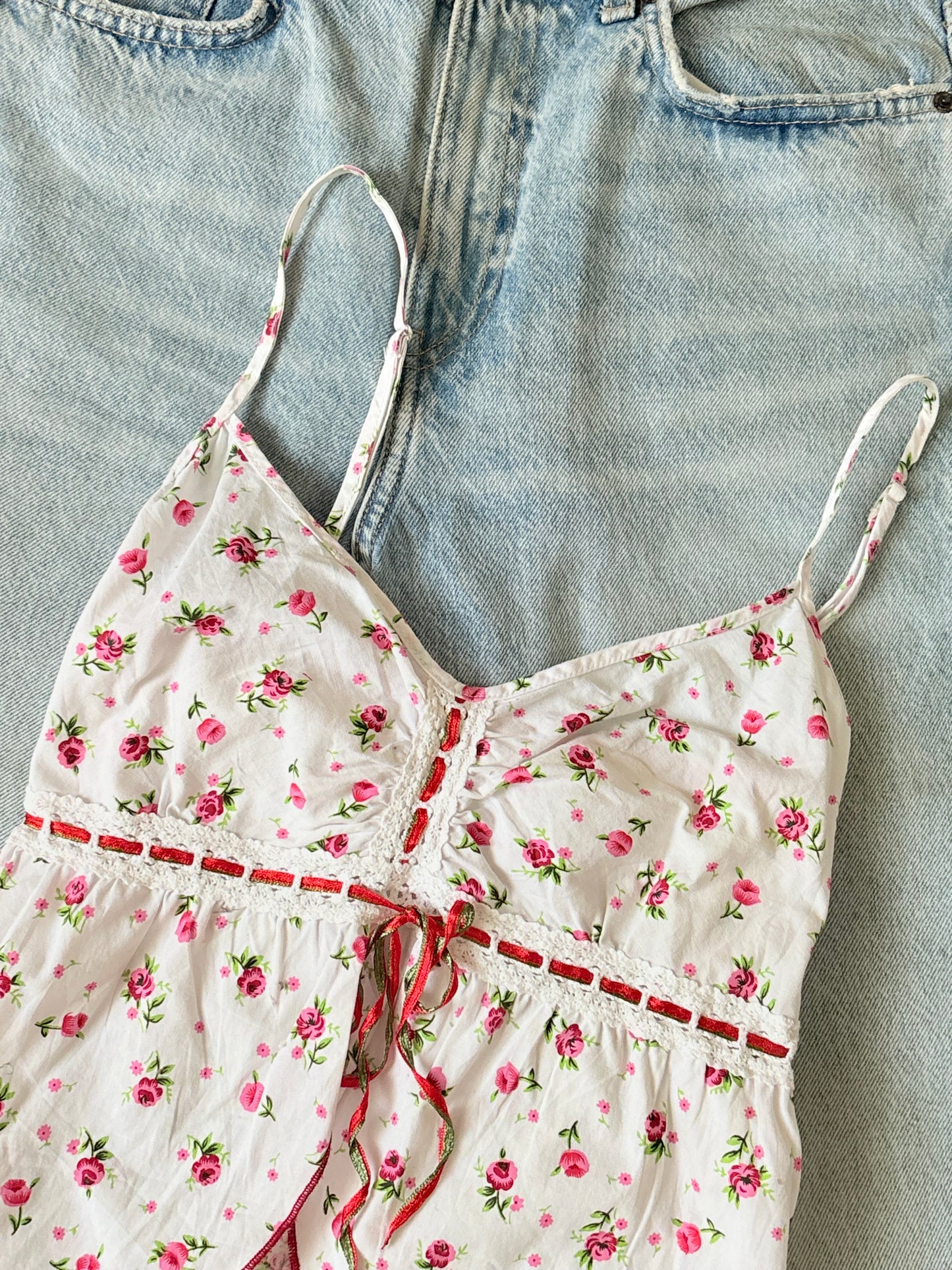 Red floral lace top