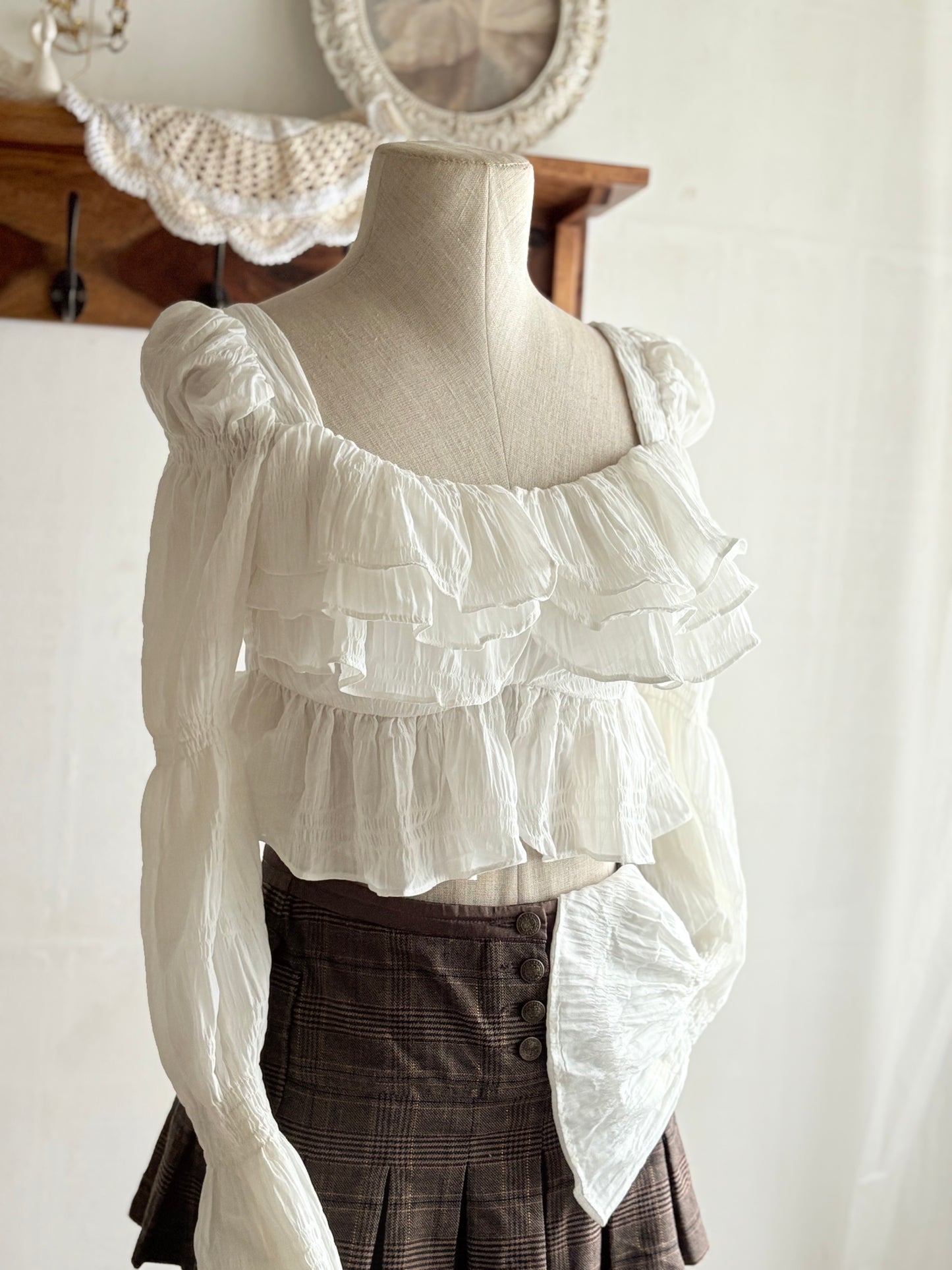White ruffle top
