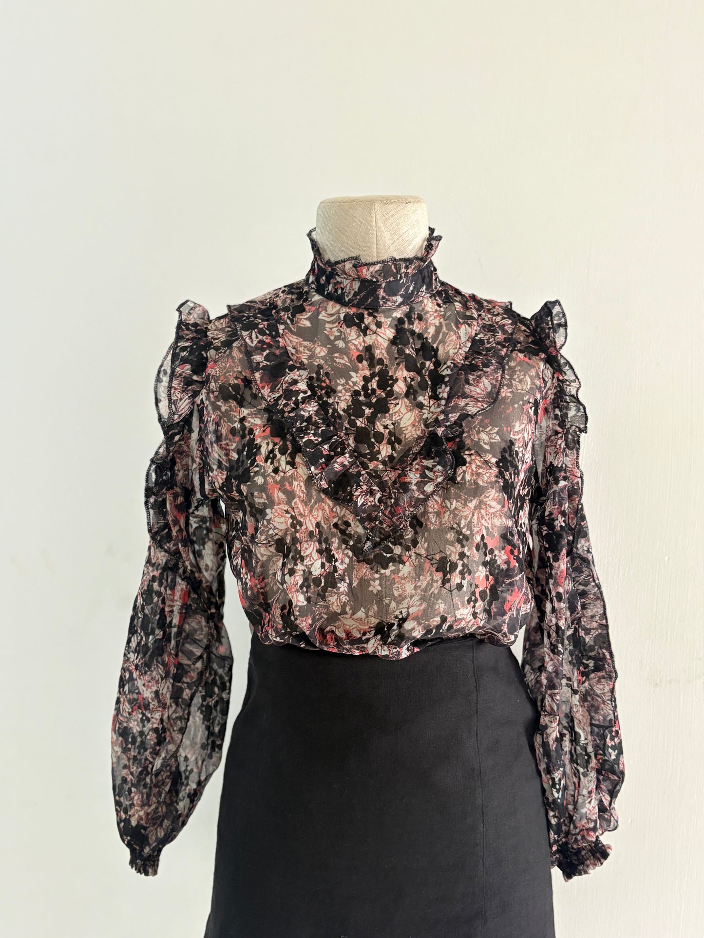 Black floral chiffon top