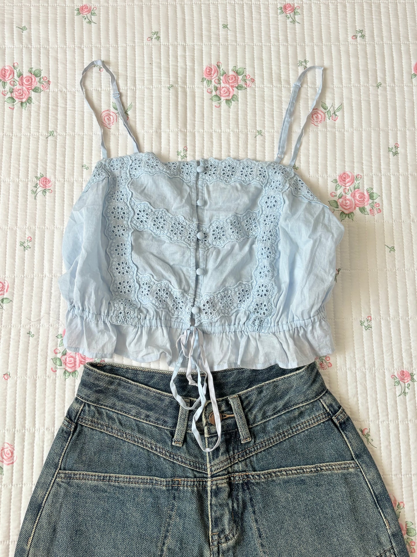 Blue eyelet top