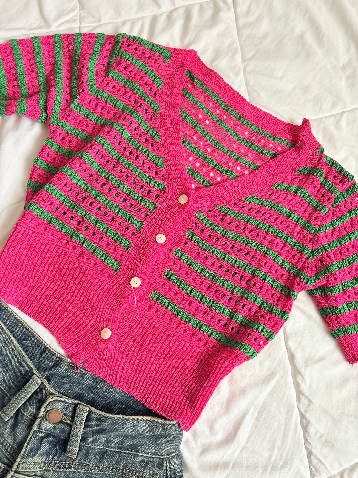 Green pink crochet top