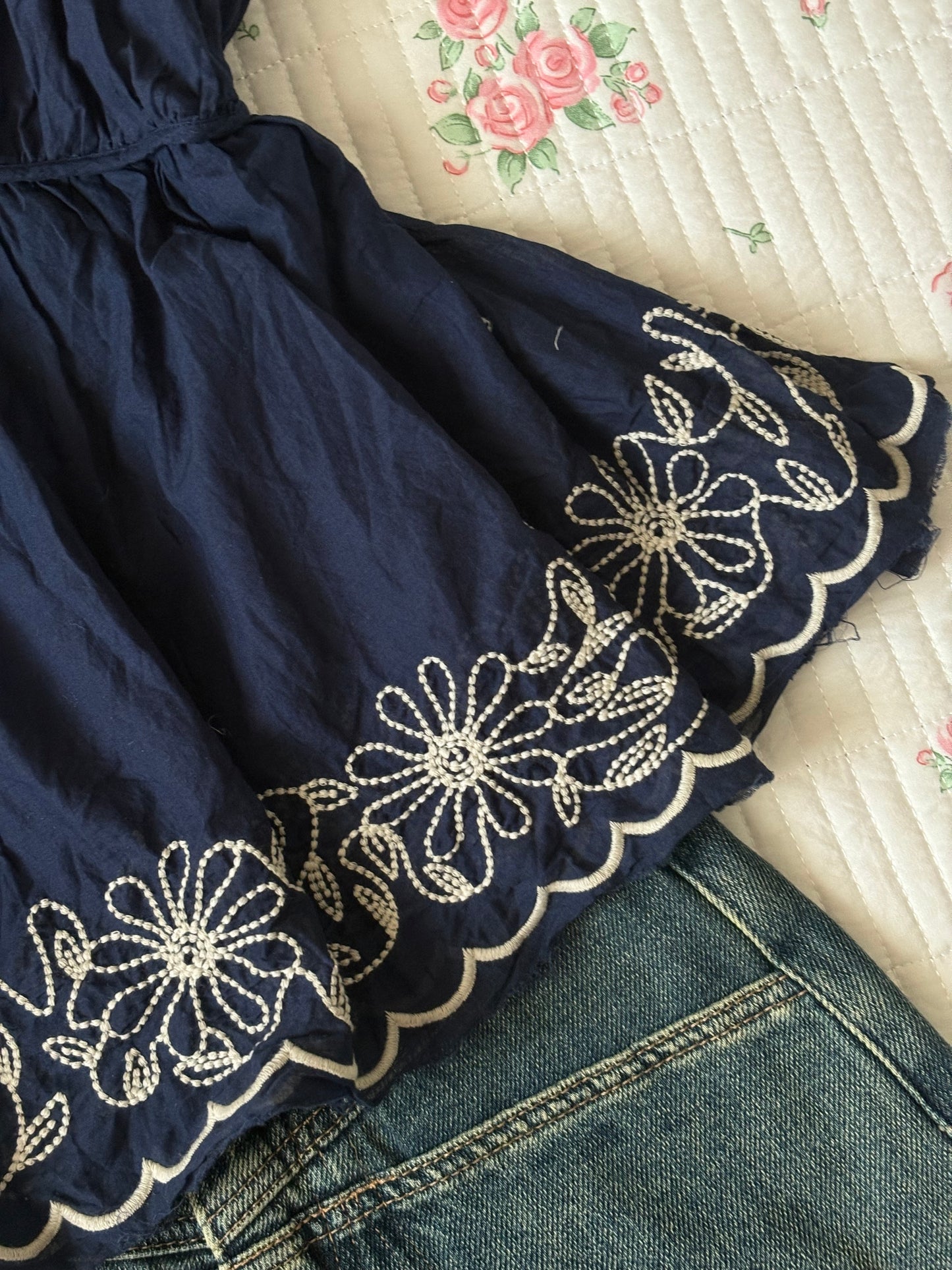 Navy embroidered top