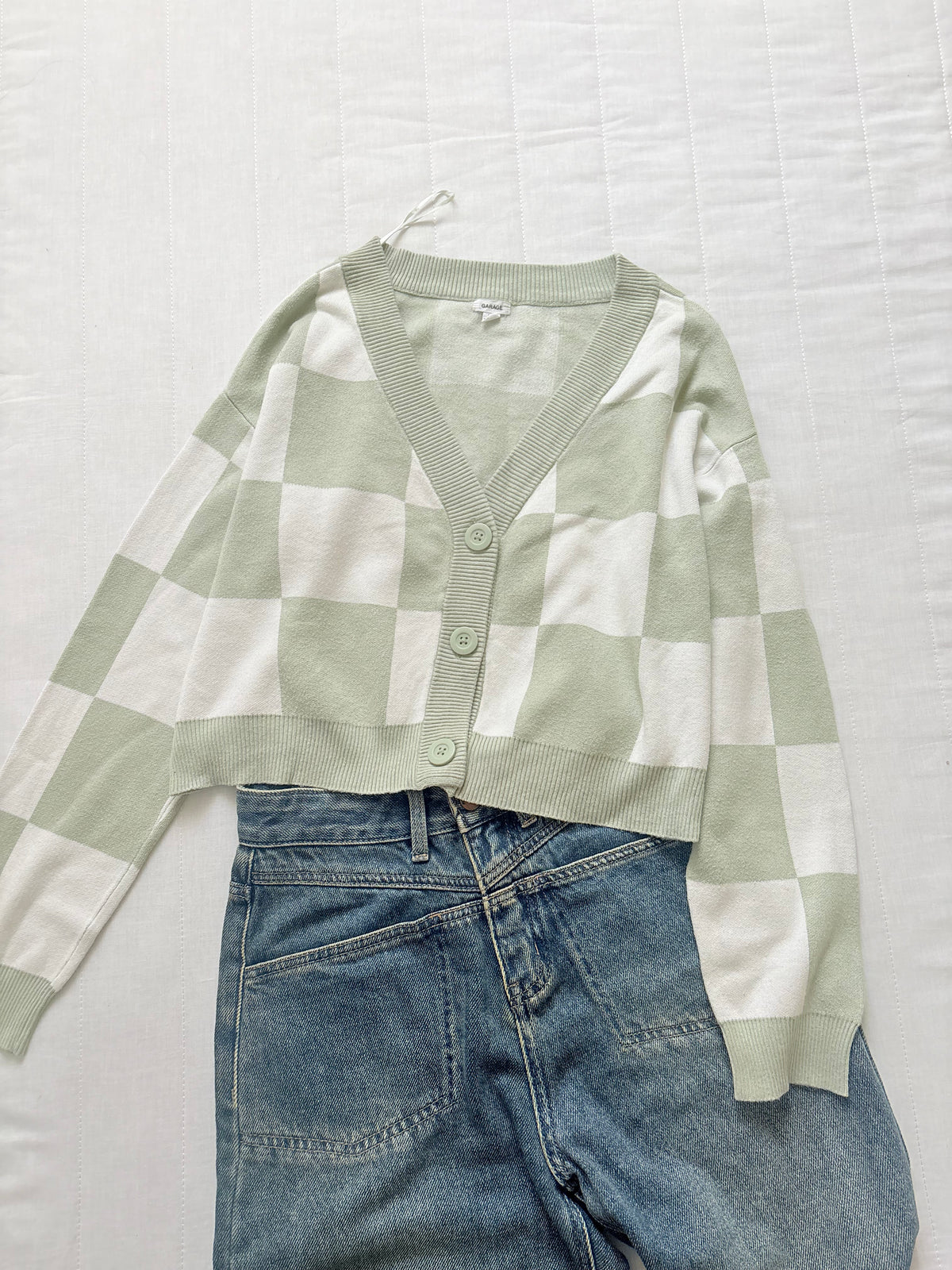 Green checkered cardigan