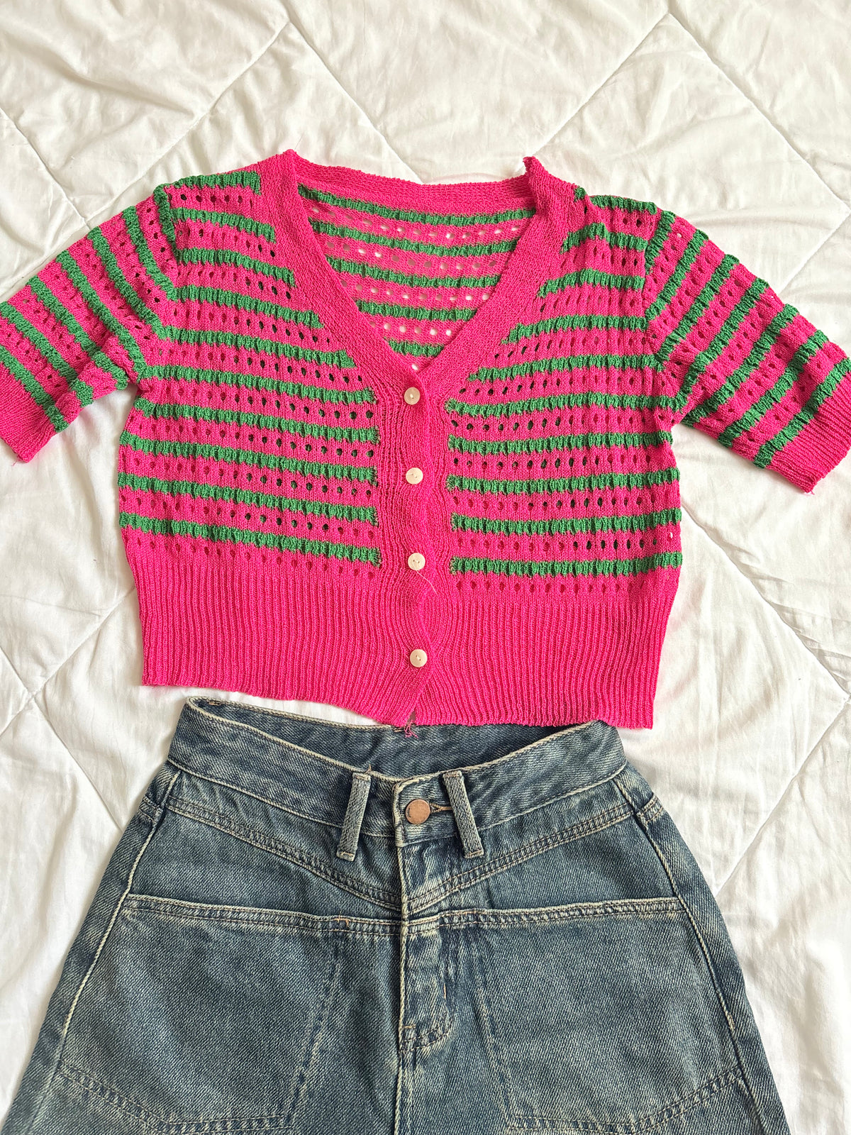 Green pink crochet top
