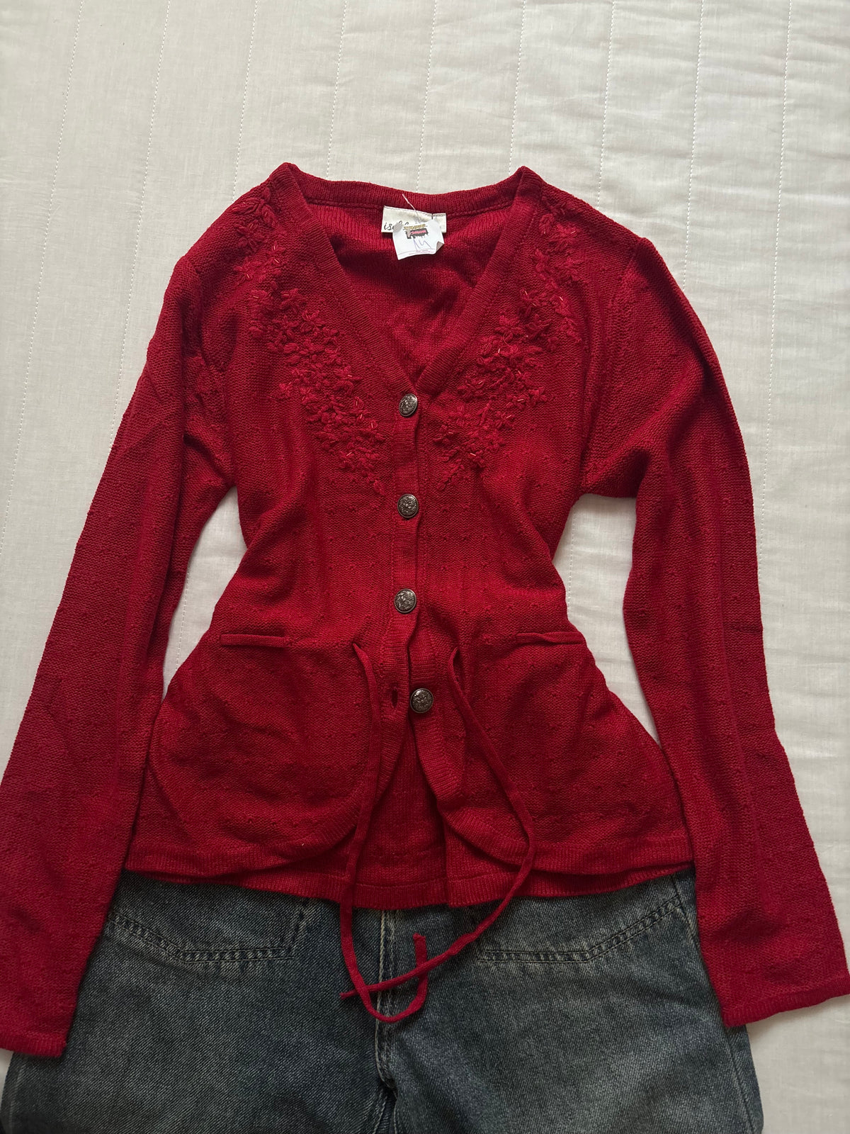 Red beaded cardigan