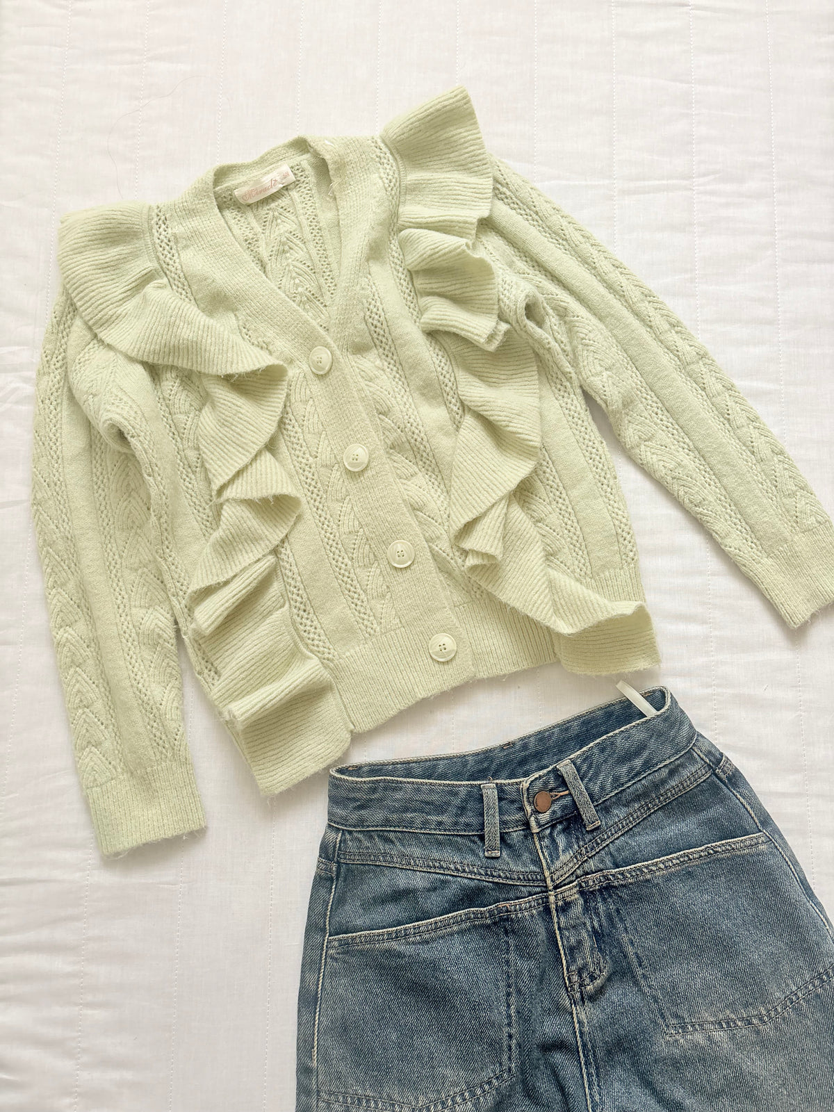 Green ruffle cardigan