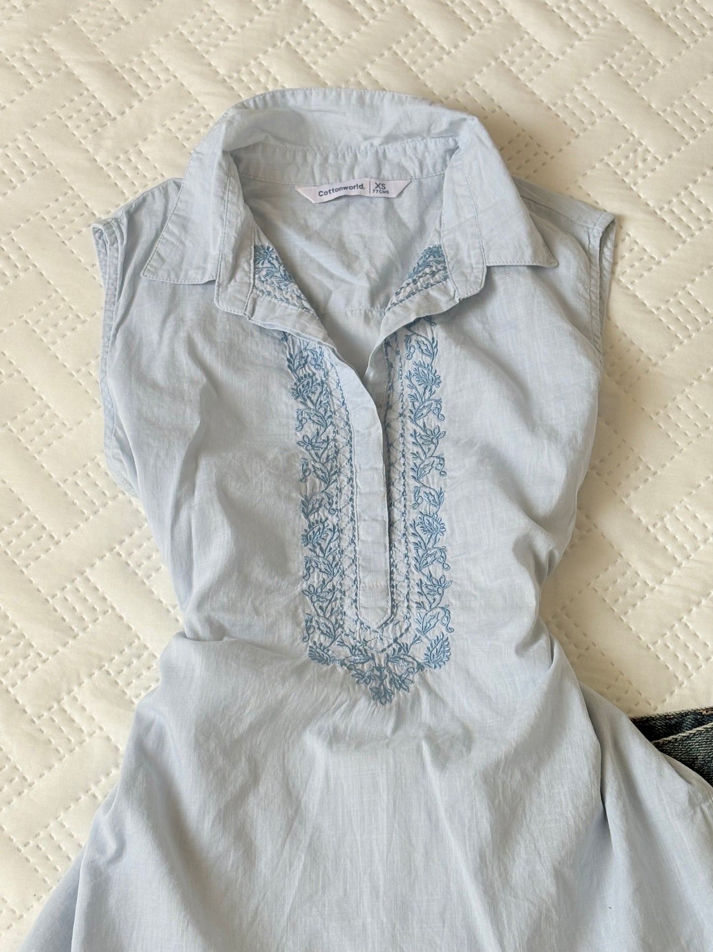 Blue embroidered top