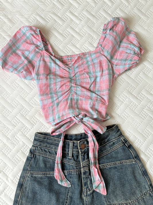 Blue pink tie top
