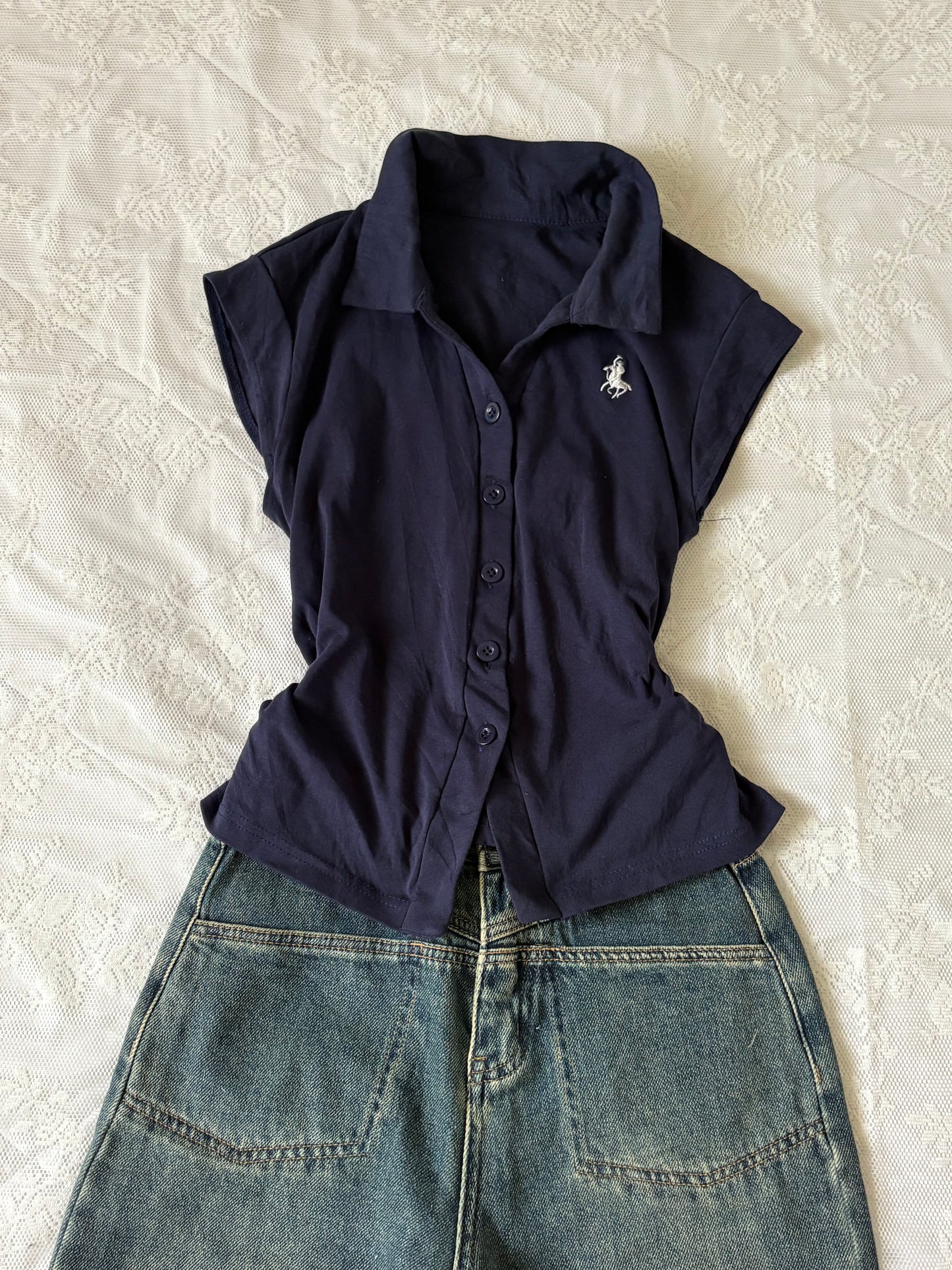 Navy buttoned top