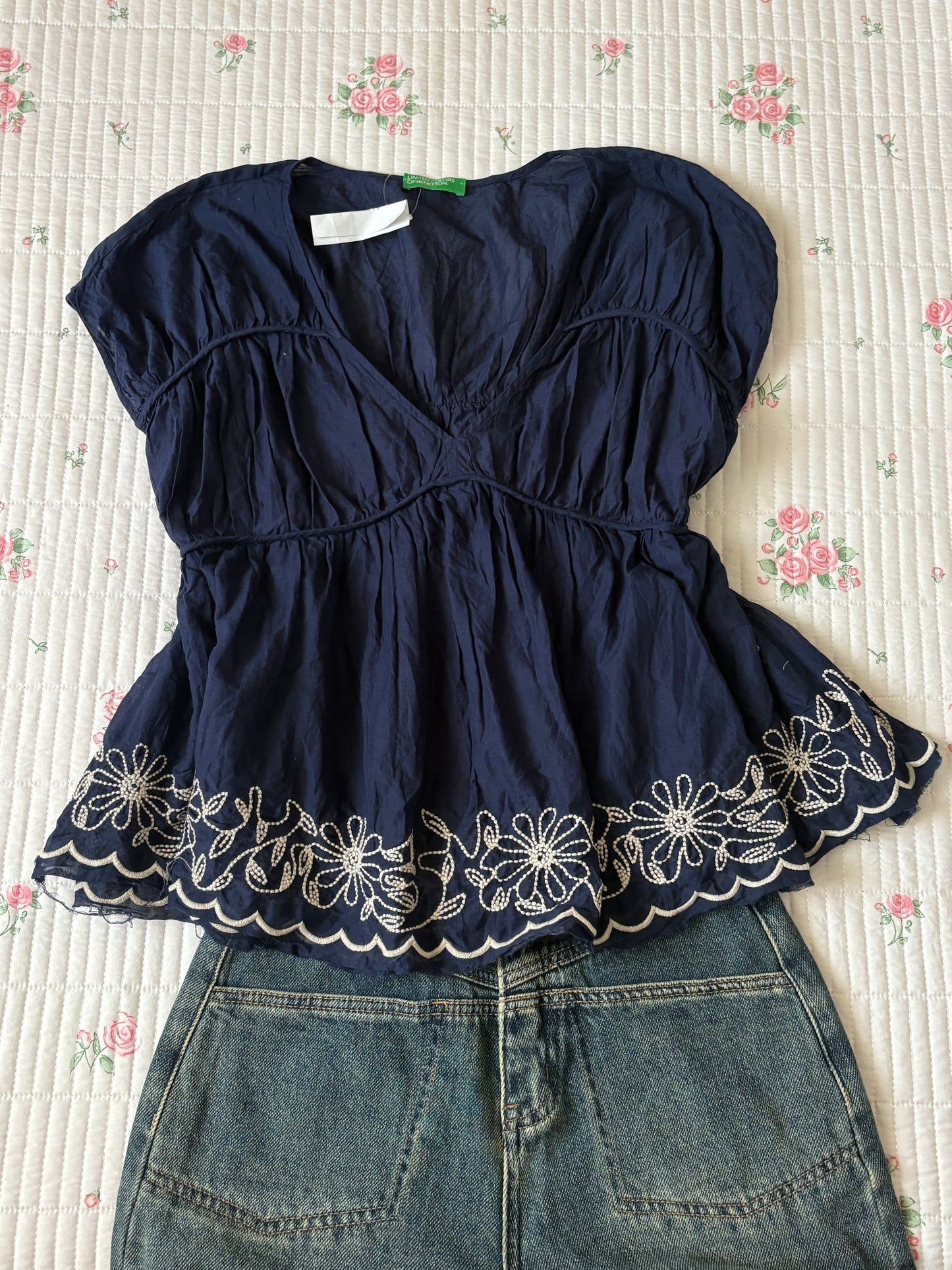 Navy embroidered top