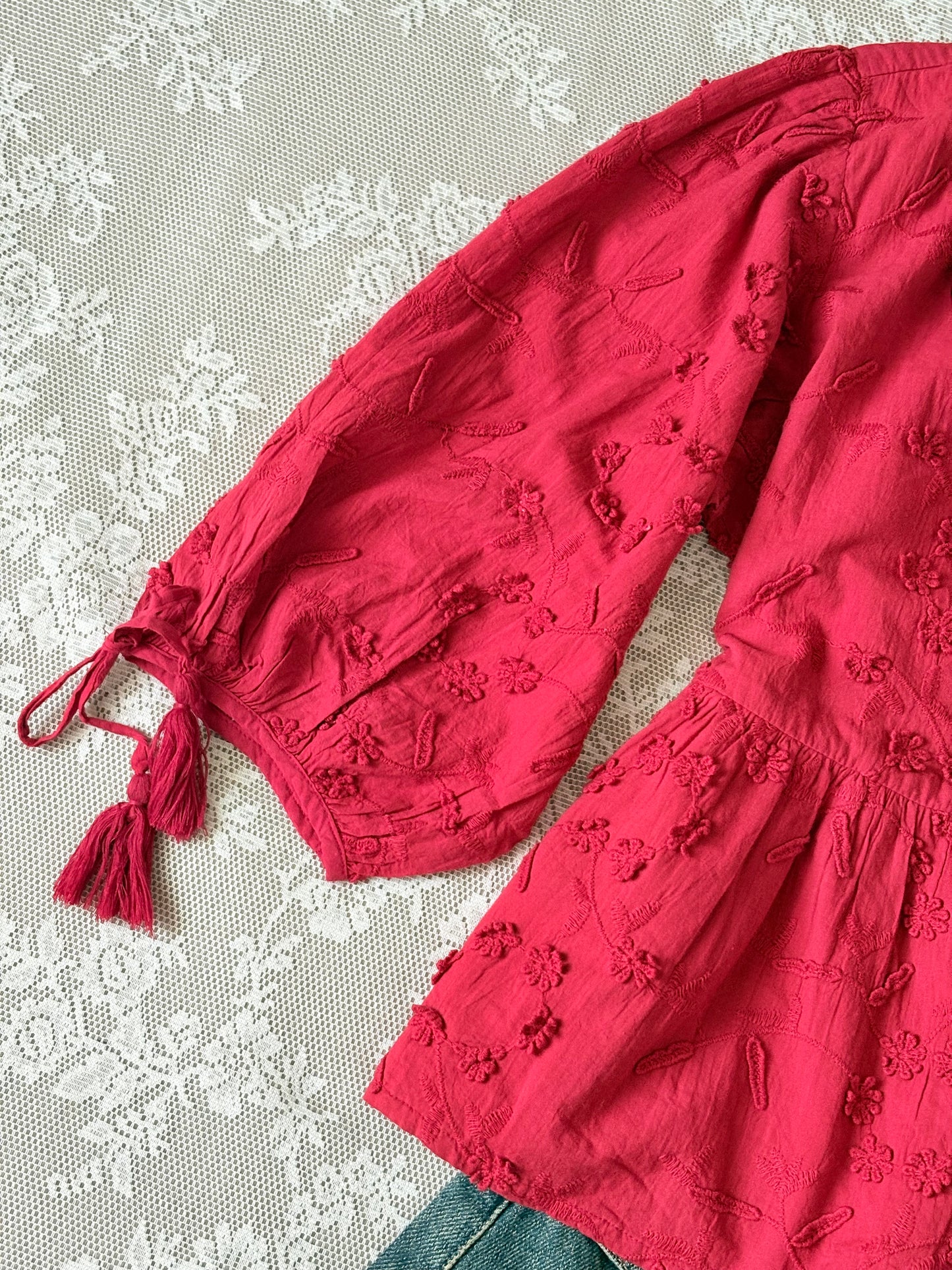 Red applique top