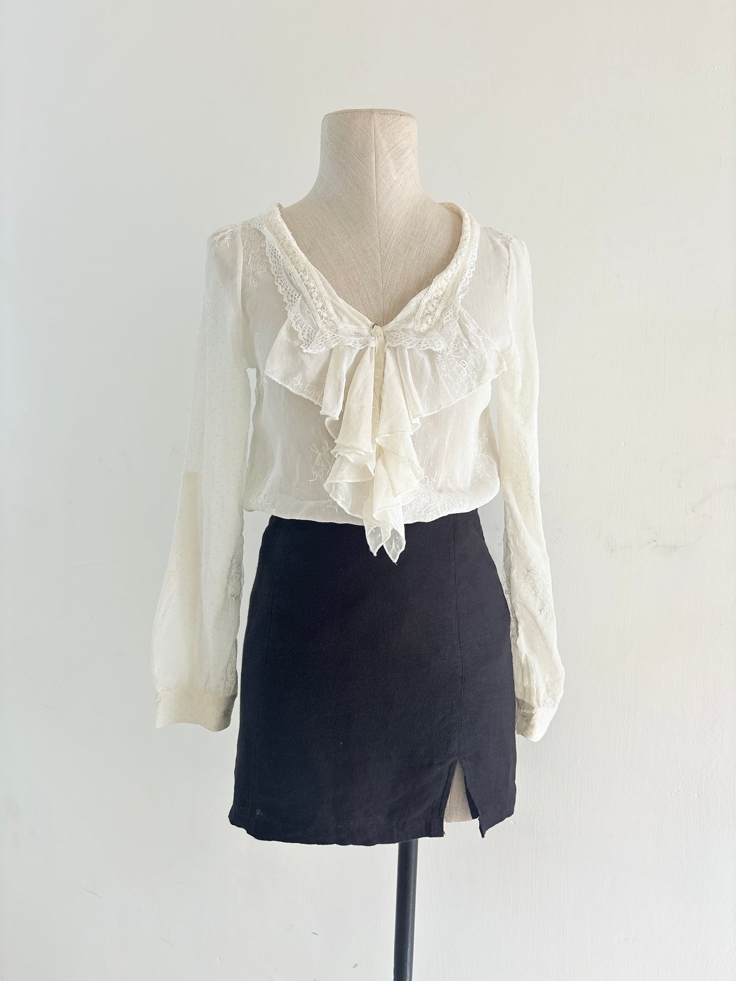 White ruffle chiffon top
