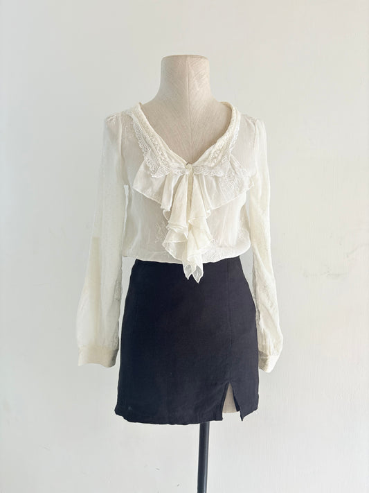 White ruffle chiffon top