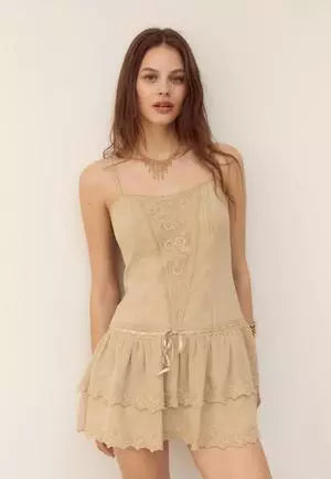 Beige drop waist dress