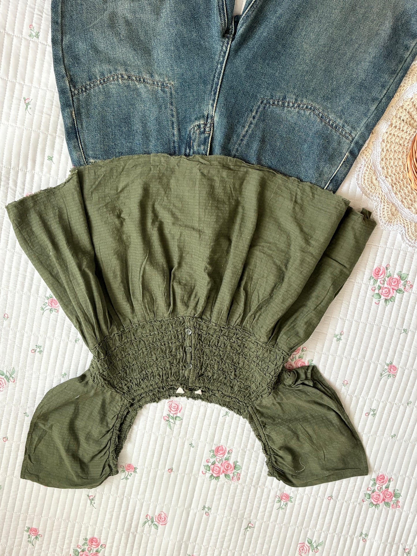Olive smocked top