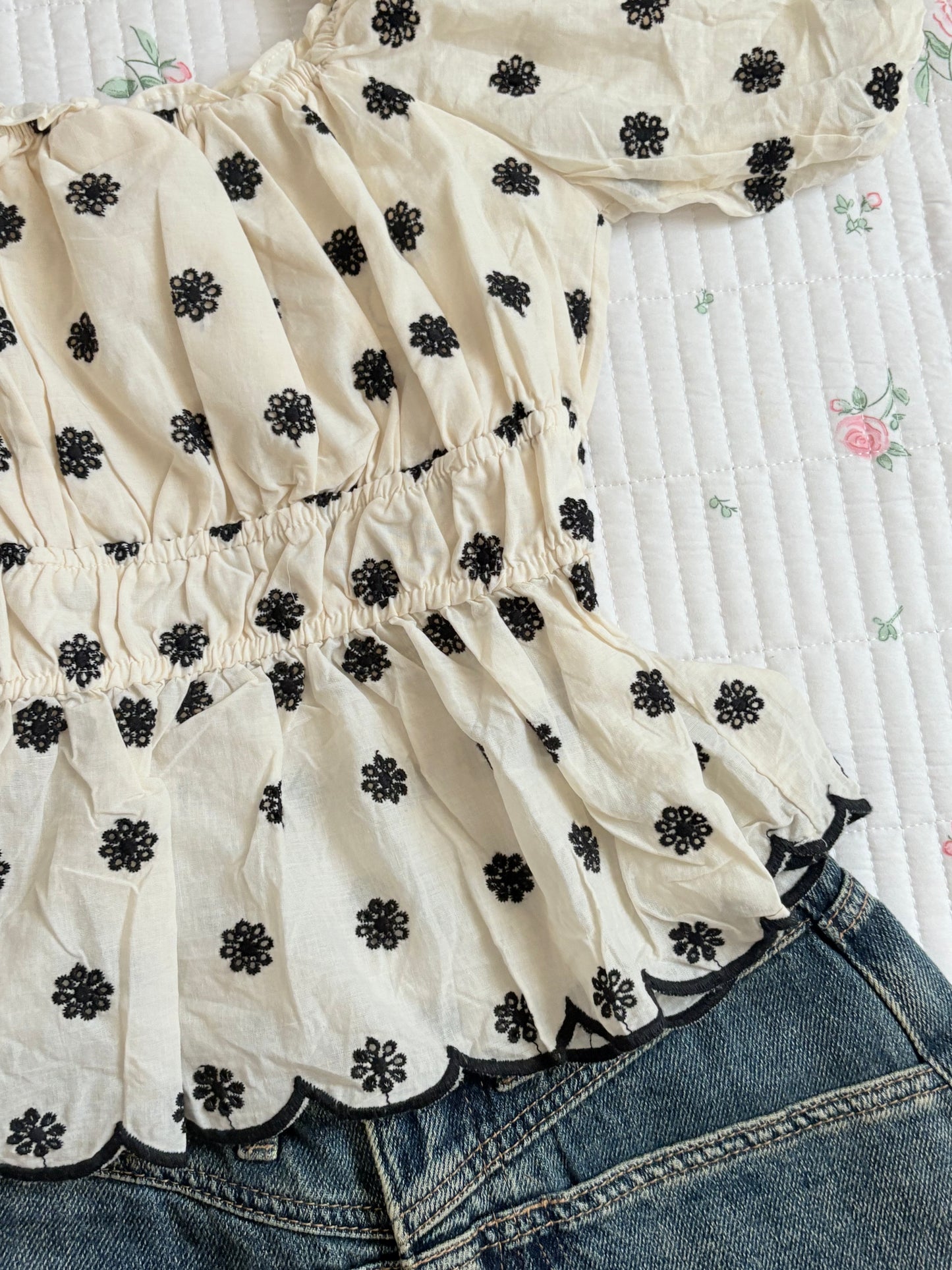 B/w floral embroidered