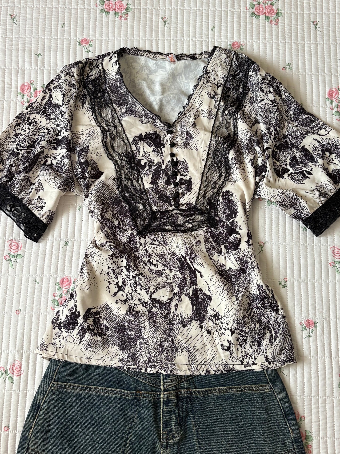 B/ w satin lace top