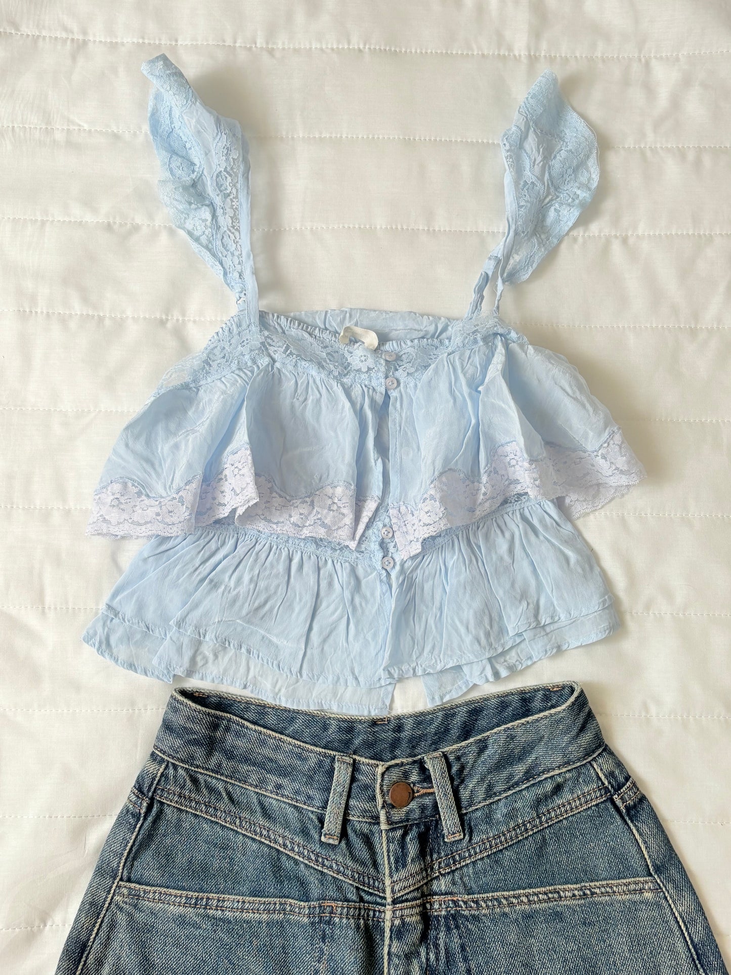 Blue ruffle lace top
