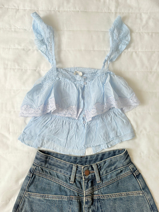 Blue ruffle lace top