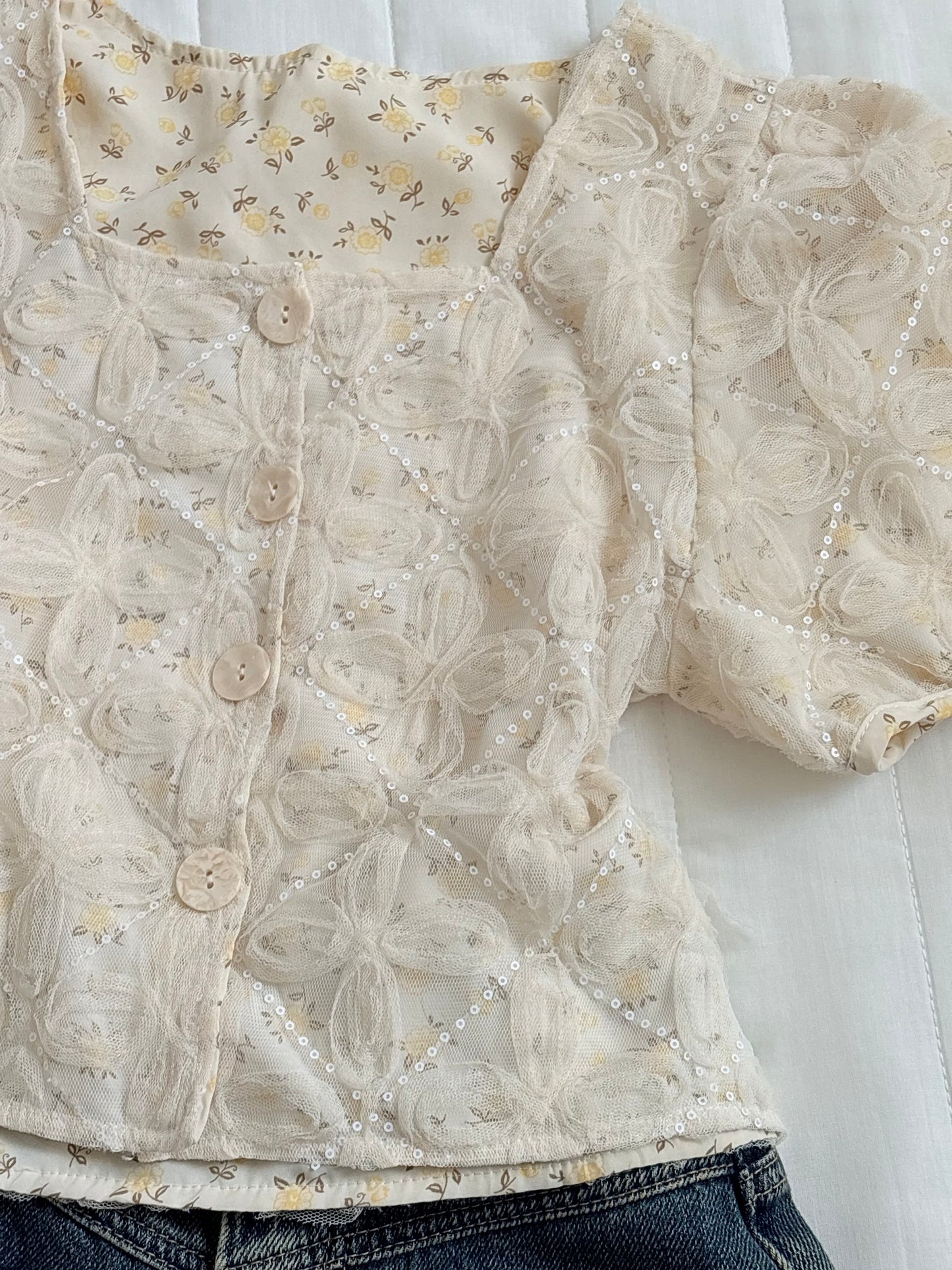 Cream organza studded top