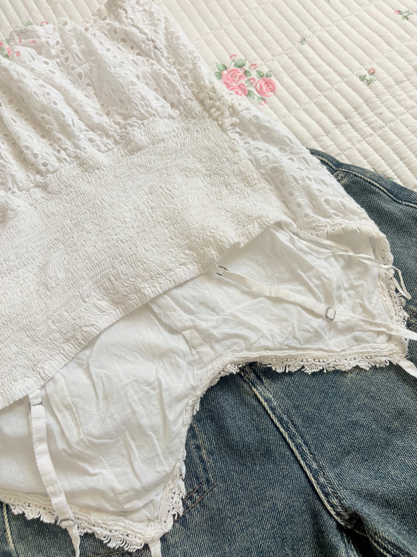 White eyelet top