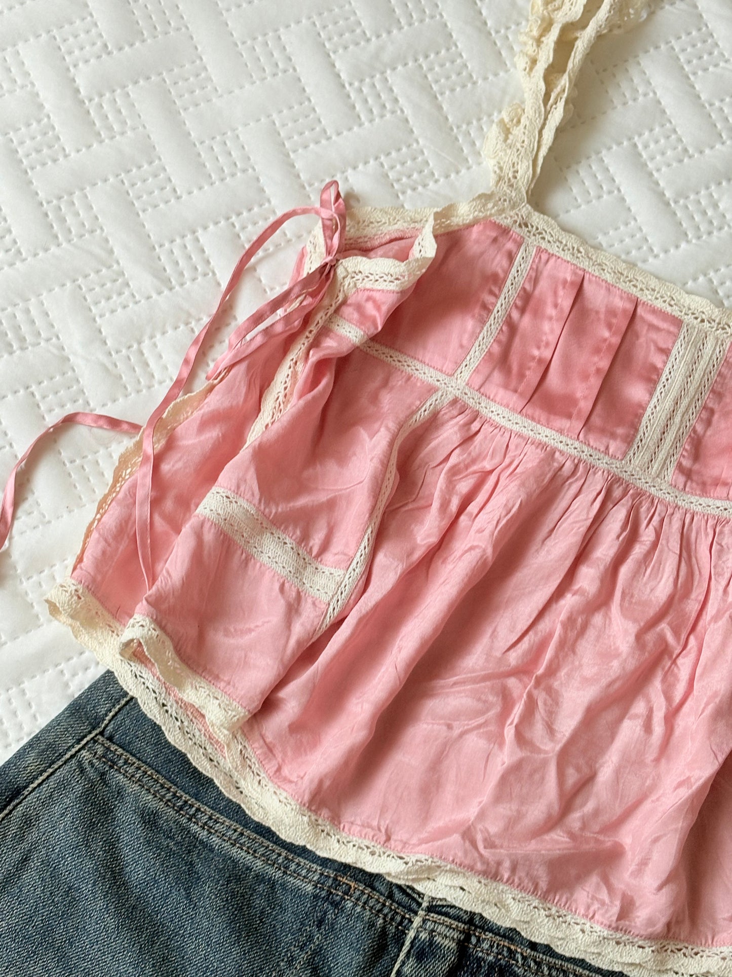 Pink satin tie top