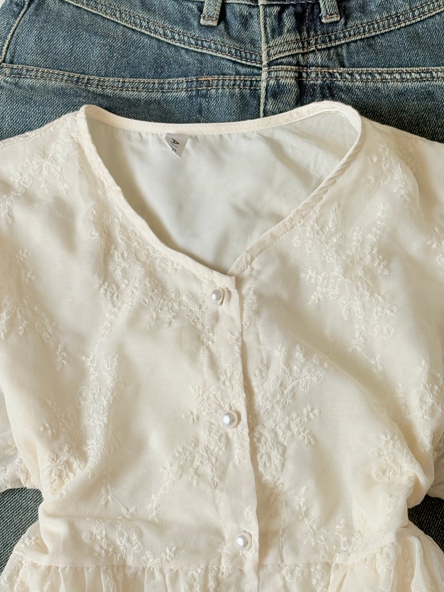 Cream embroidered top