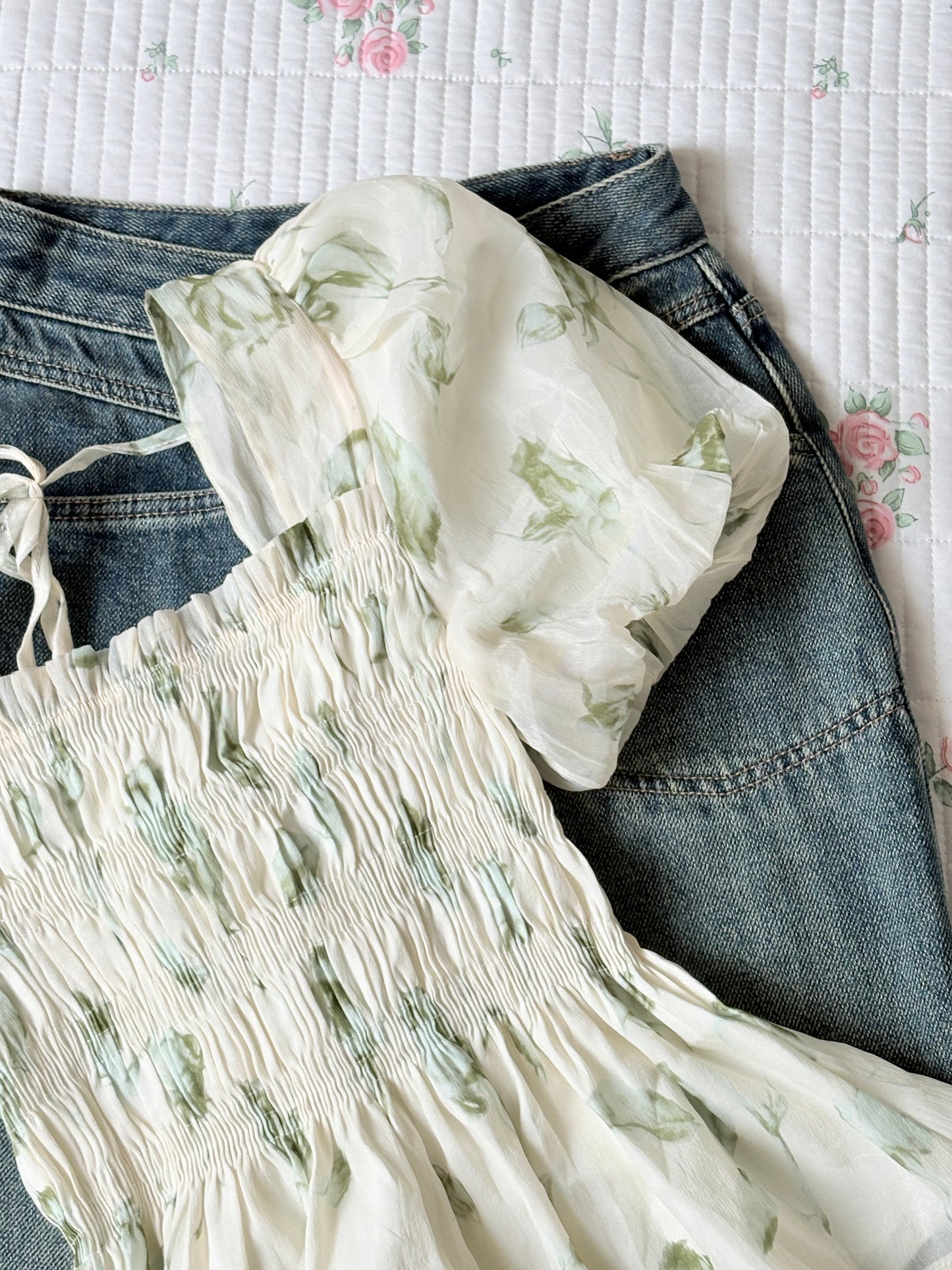 Green floral top