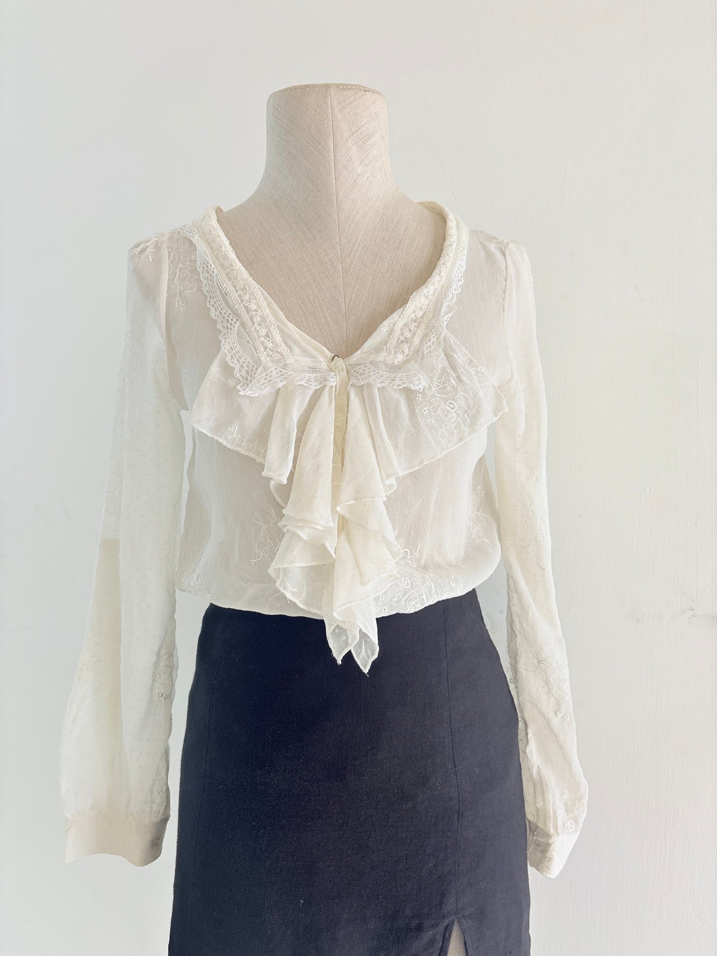 White ruffle chiffon top