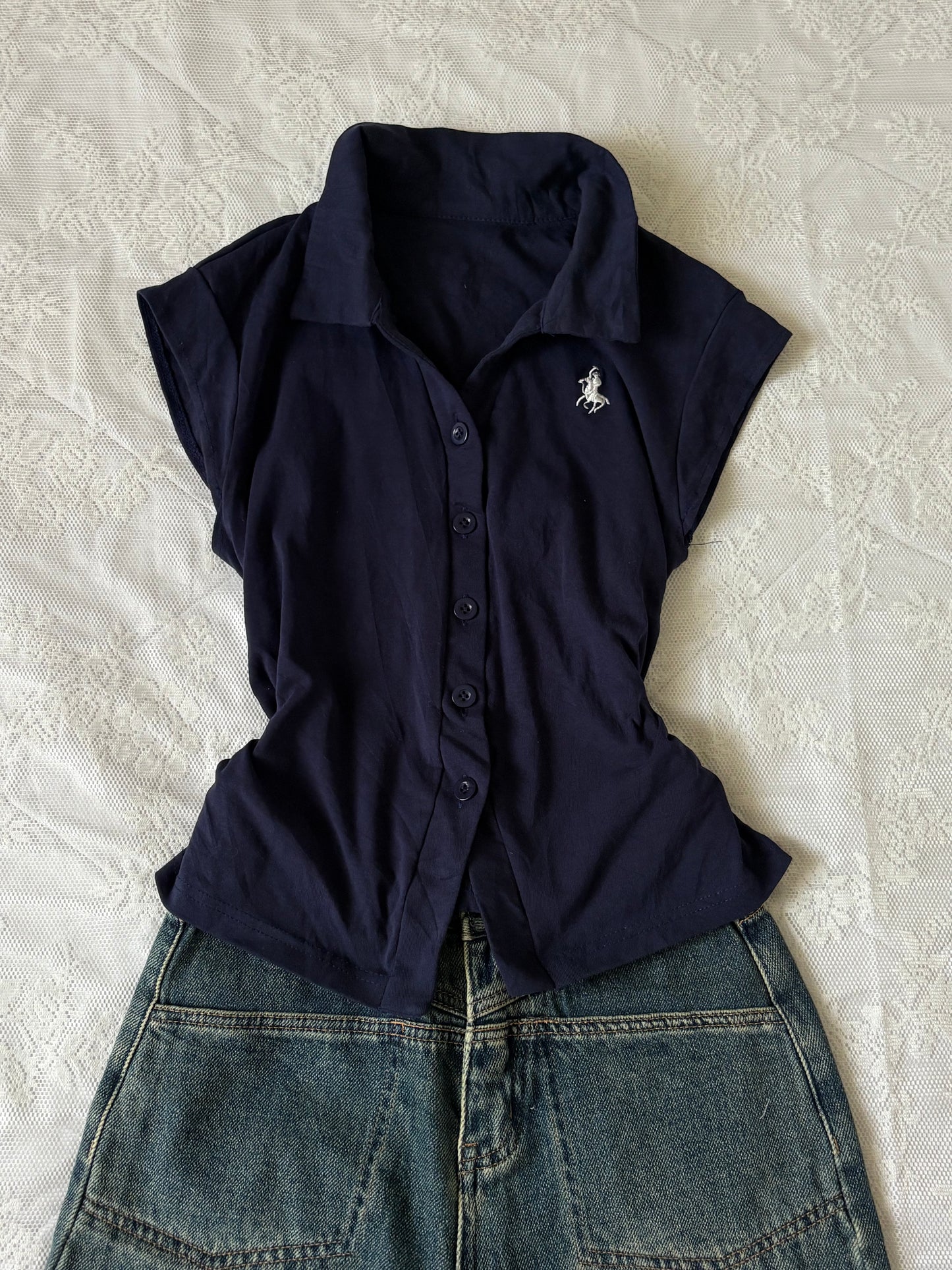 Navy buttoned top