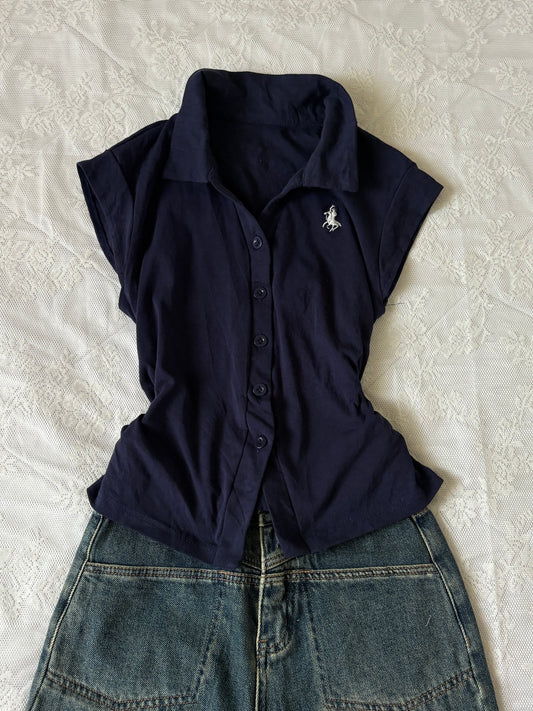 Navy buttoned top