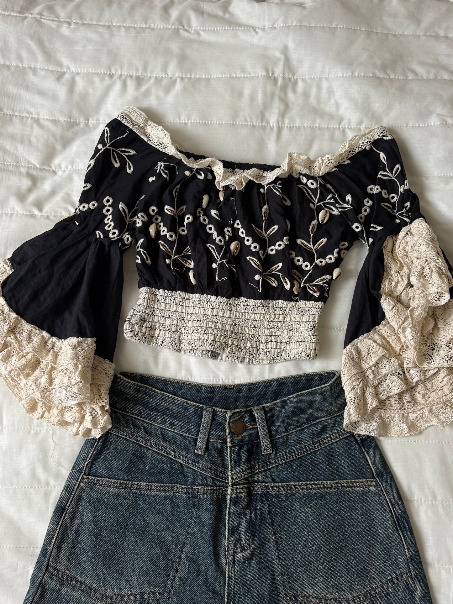 Black embroidered top