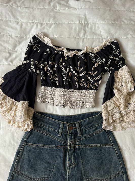 Black embroidered top