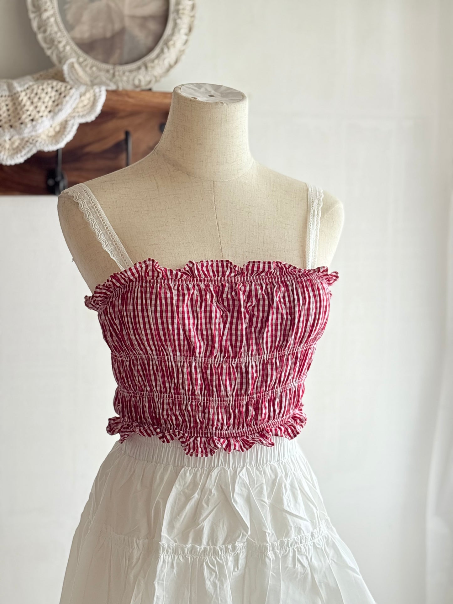 Gingham lace top