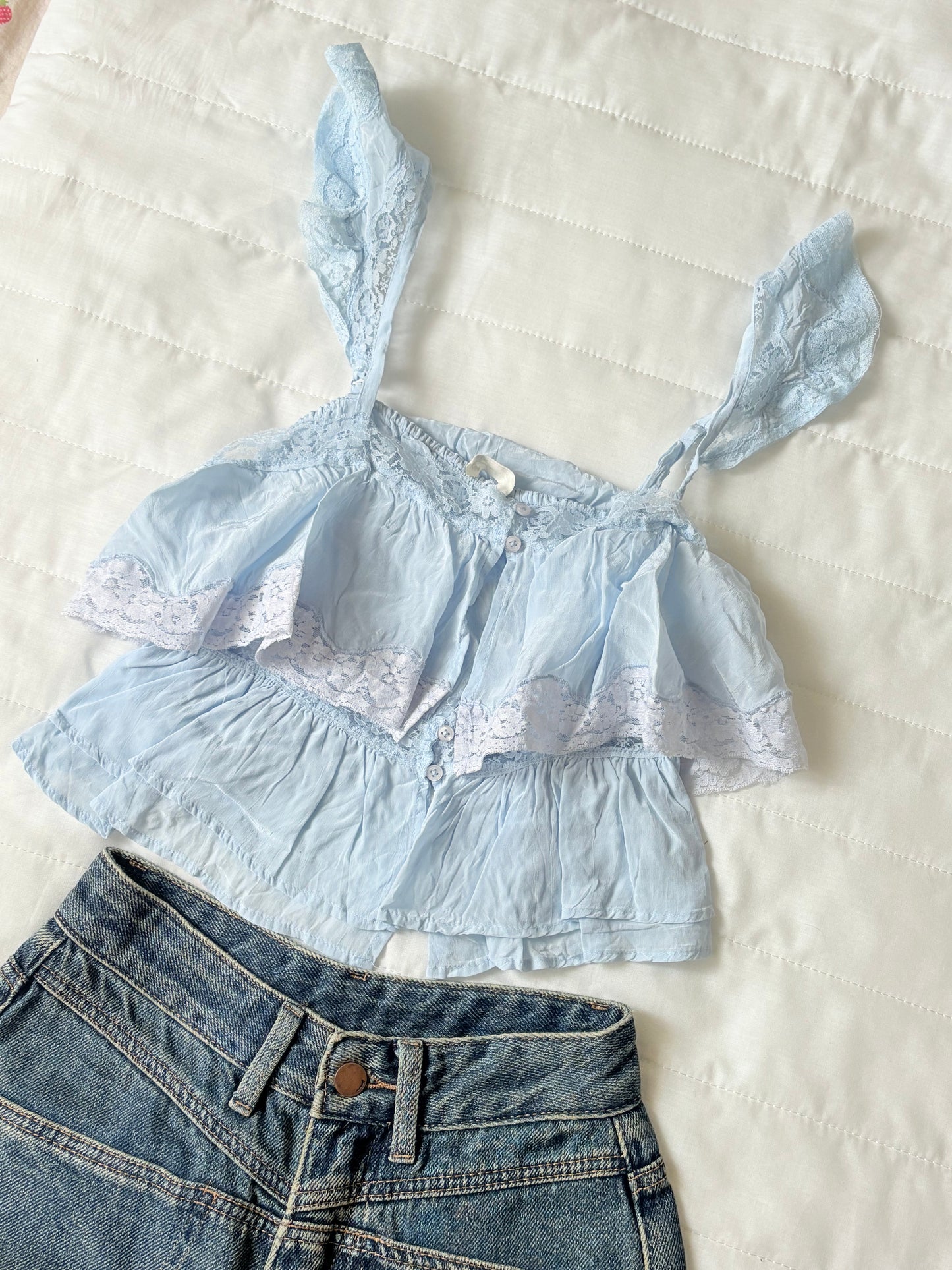 Blue ruffle lace top