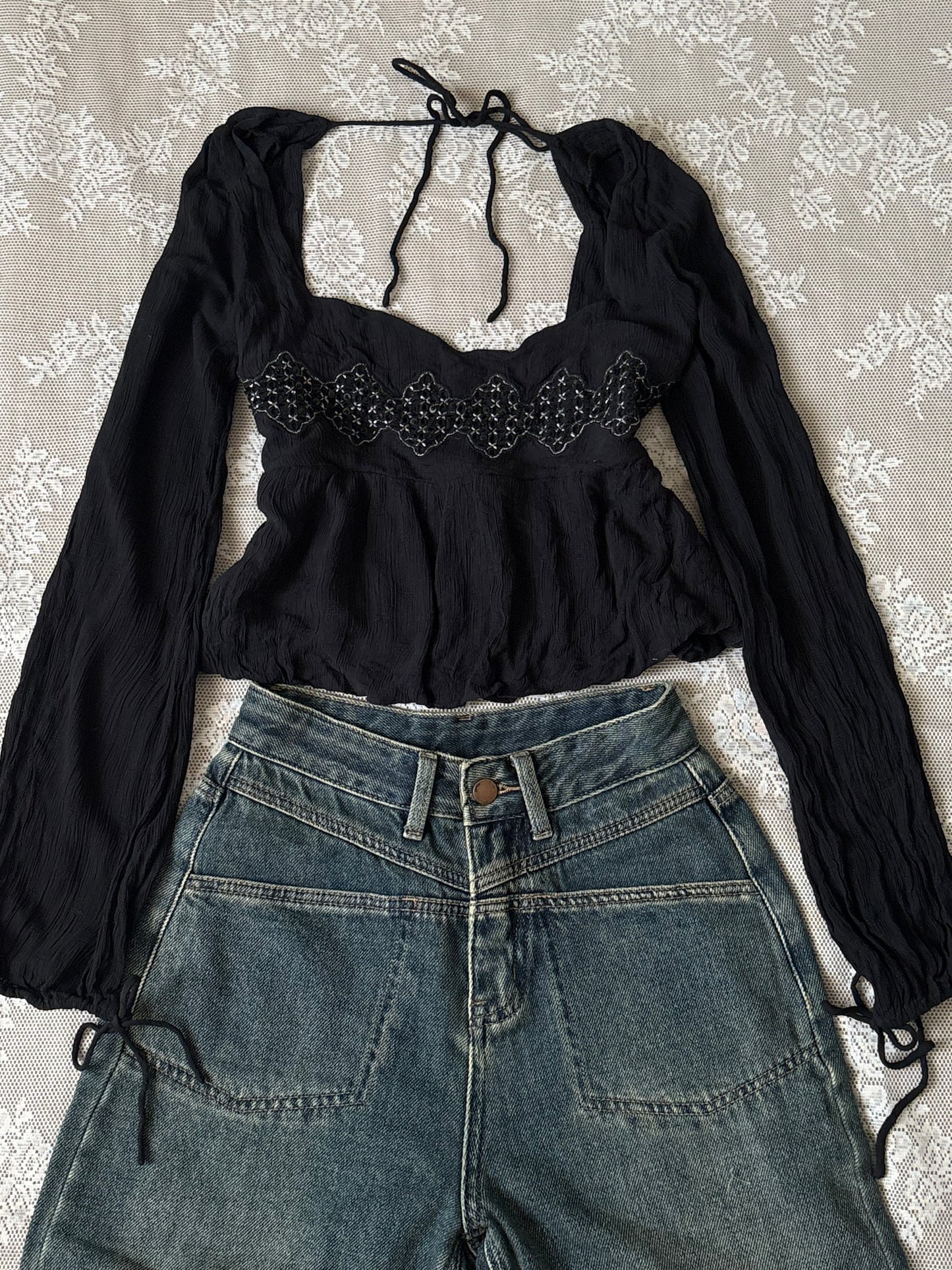 Black beaded top